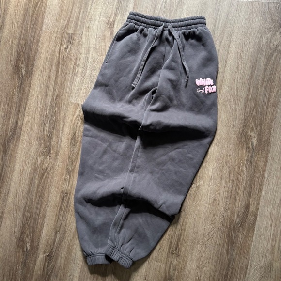 Y2K White Fox Charcoal Grey Puff Print Sweatpants Joggers Womens XXS - Picture 2 of 9